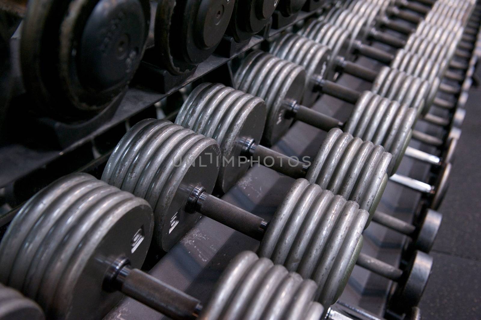 Rack of Dumbbells at a Professional Gym by pixelsnap