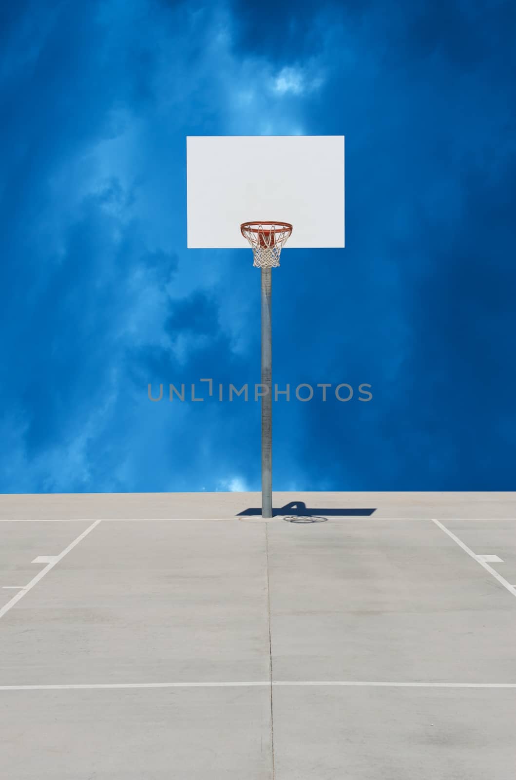 Pure White Basketball Standard or Backboard with Cloudy Background by pixelsnap