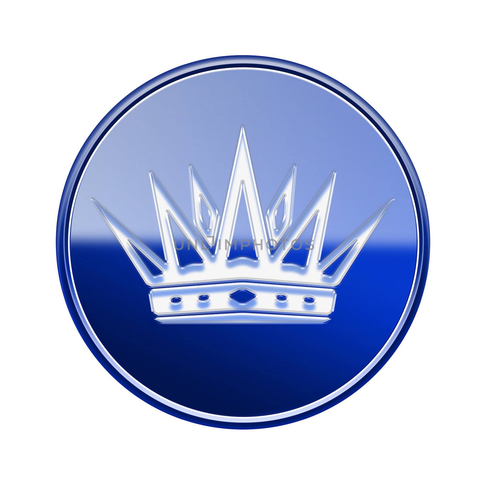 Crown icon glossy blue, isolated on white background