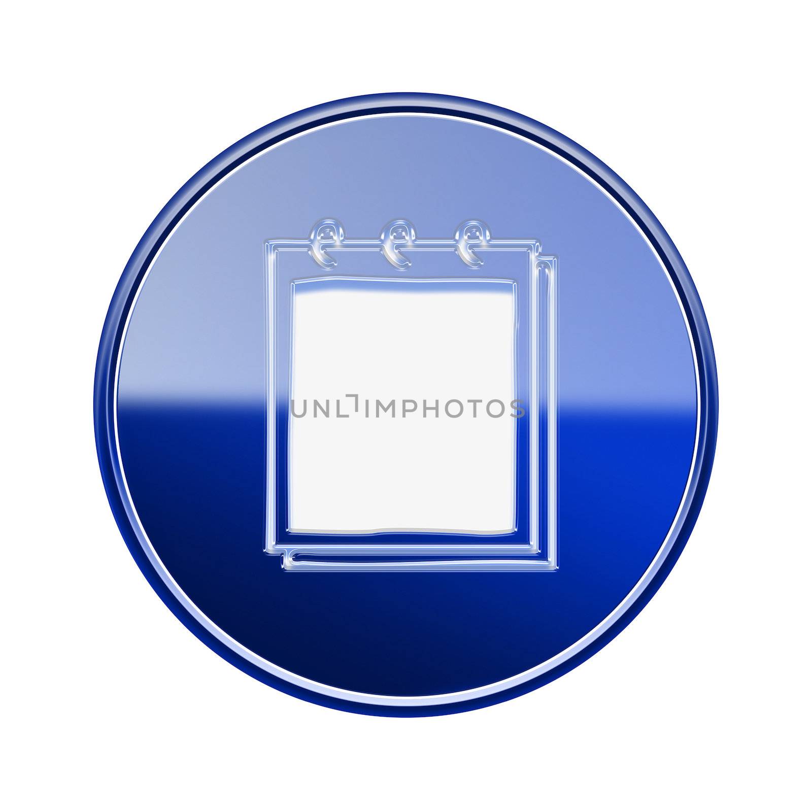 Notebook icon glossy blue, isolated on white background