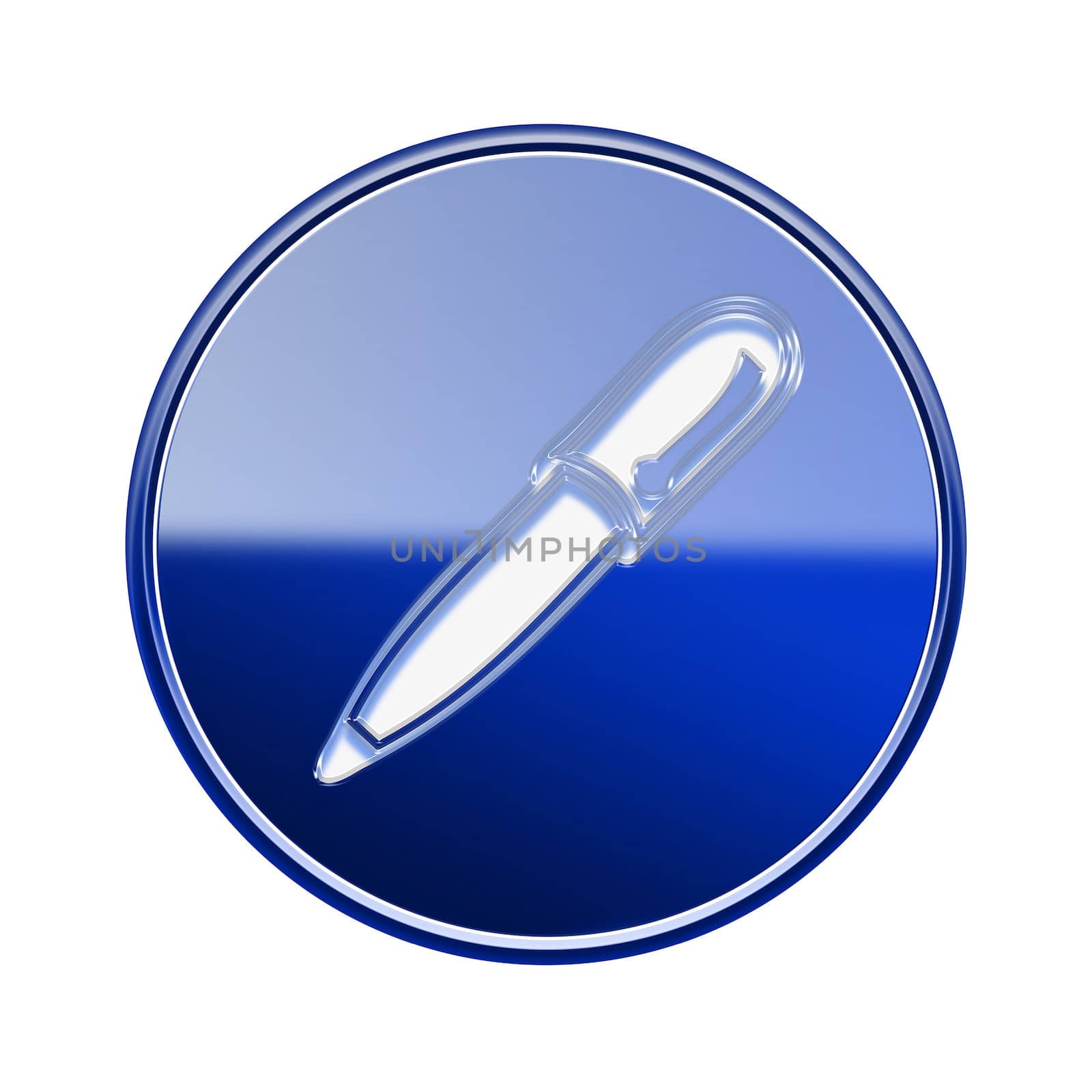 Pen icon glossy blue, isolated on white background