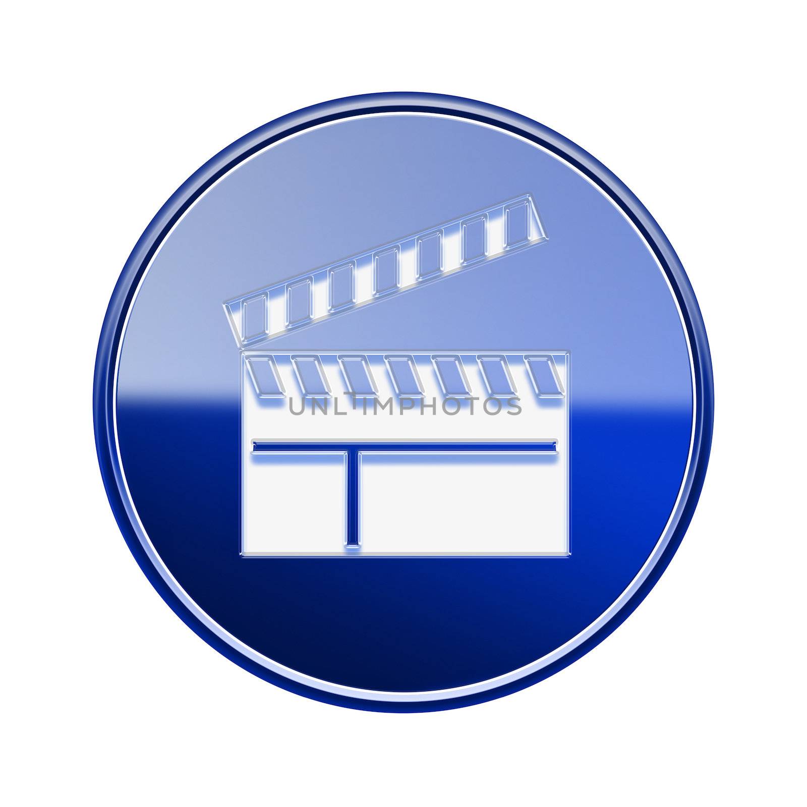 movie clapper board icon glossy blue, isolated on white background.