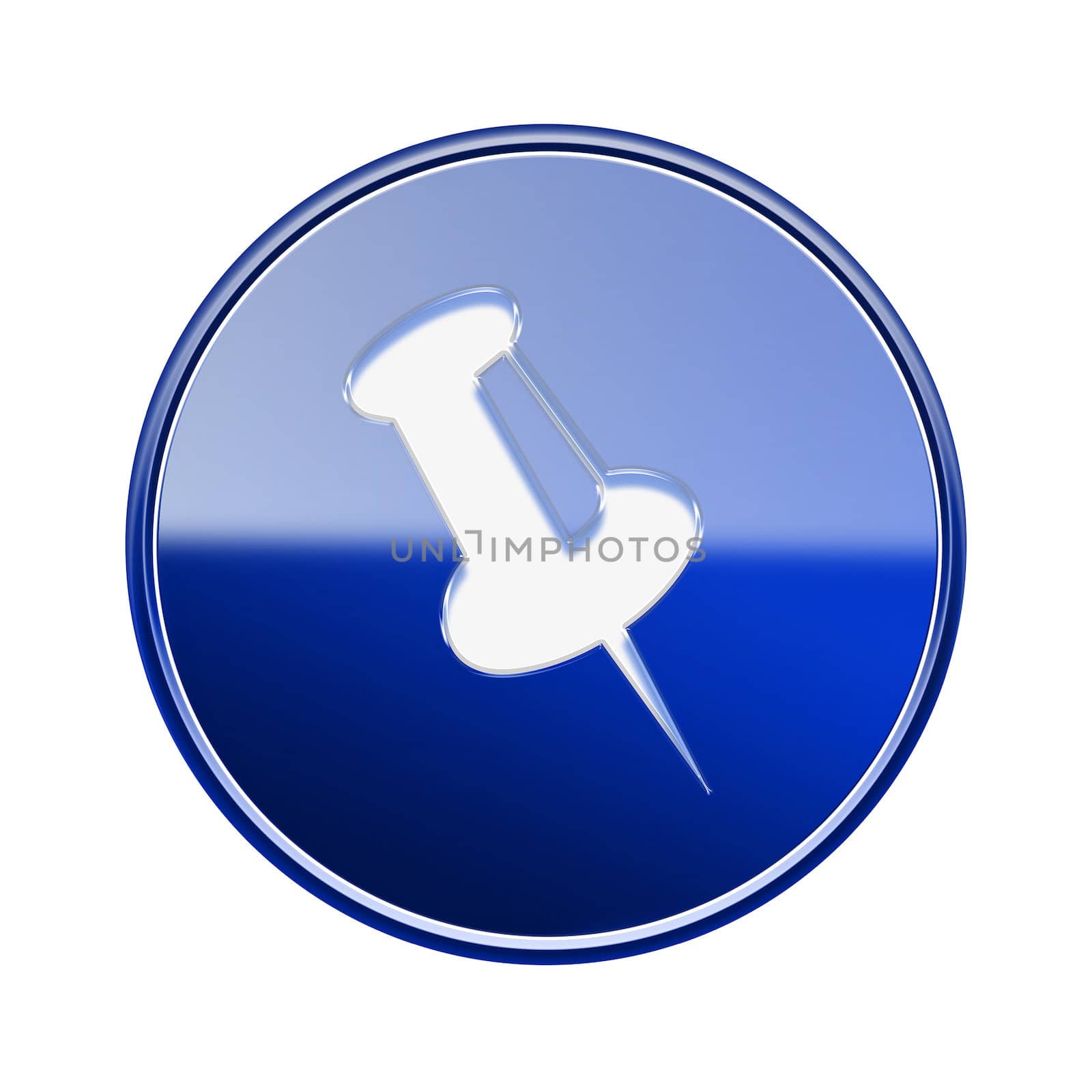 thumbtack icon glossy blue, isolated on white background.