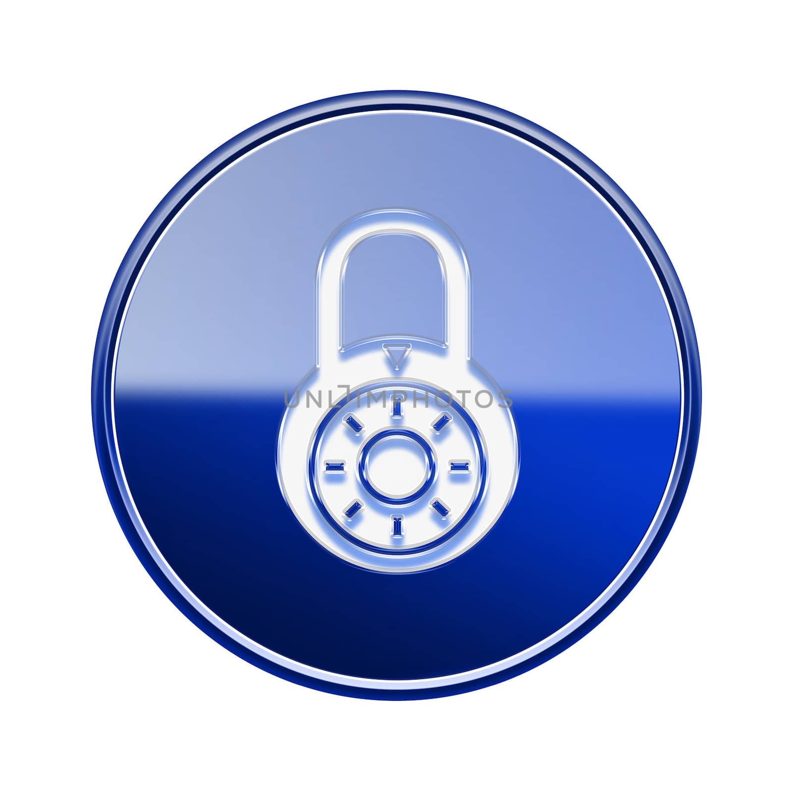 Lock off icon glossy blue, isolated on white background.