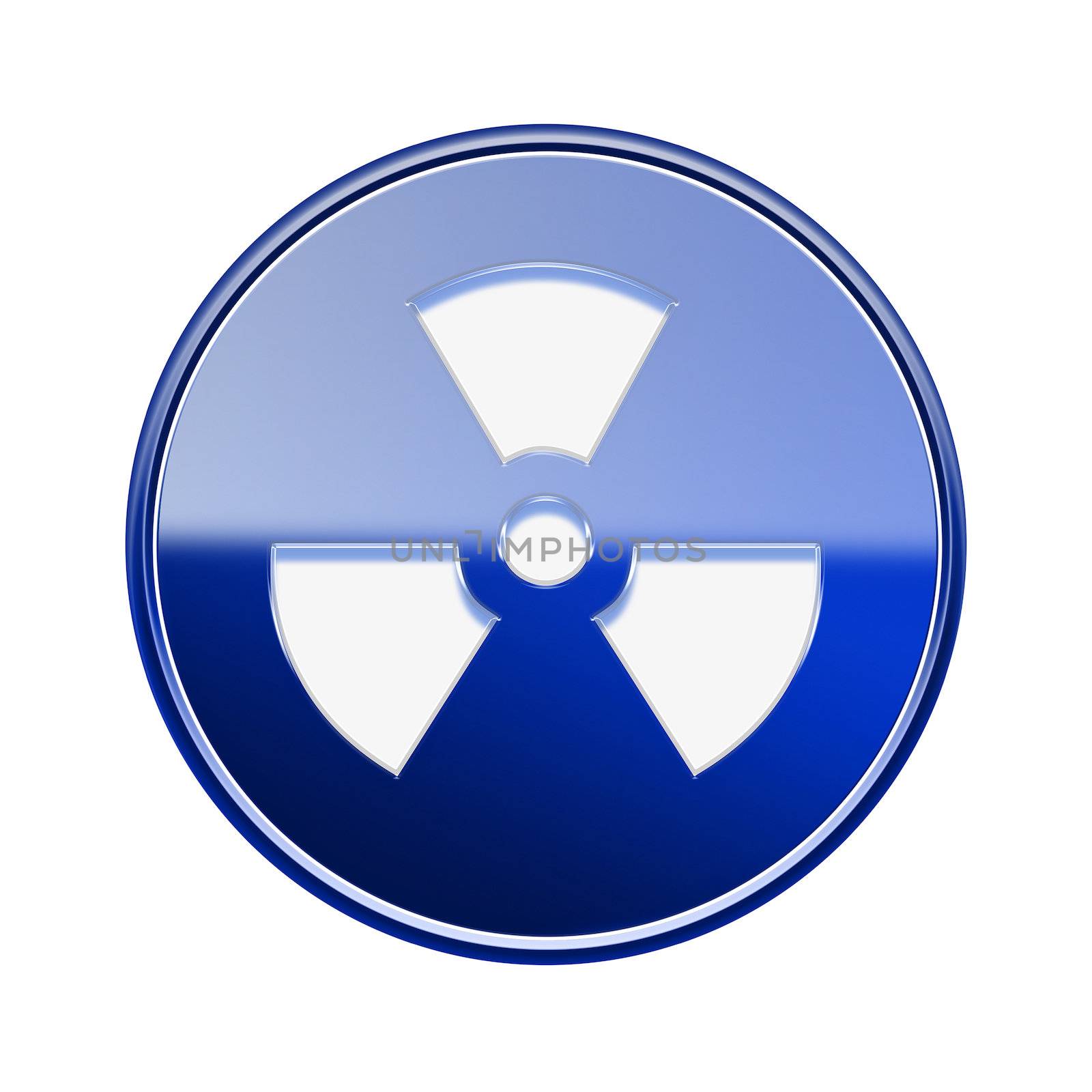 Radioactive icon glossy blue, isolated on white background.