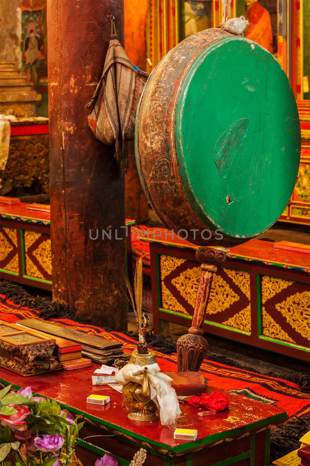 Ritual drum in Hemis monastery. Ladakh, India by dimol