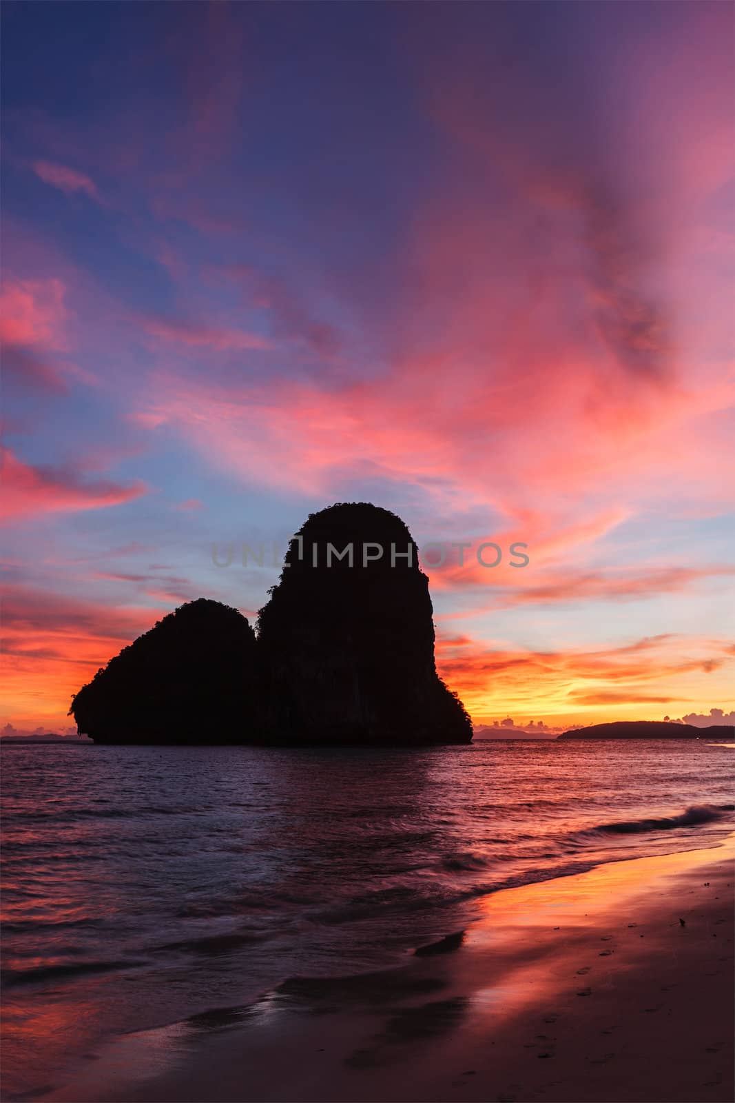 Sunset on Pranang beach. Railay , Krabi Province Thailand by dimol