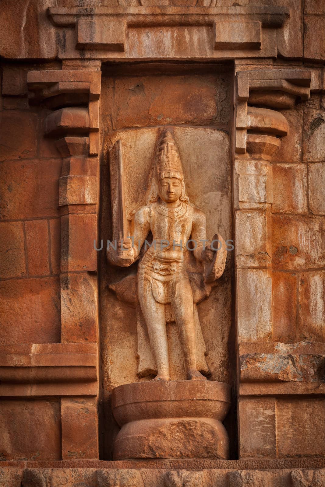 Ancient bas relief. Brihadishwara Temple. Tanjore (Thanjavur), Tamil Nadu, India. Great Living Chola Temples - UNESCO World Heritage Site