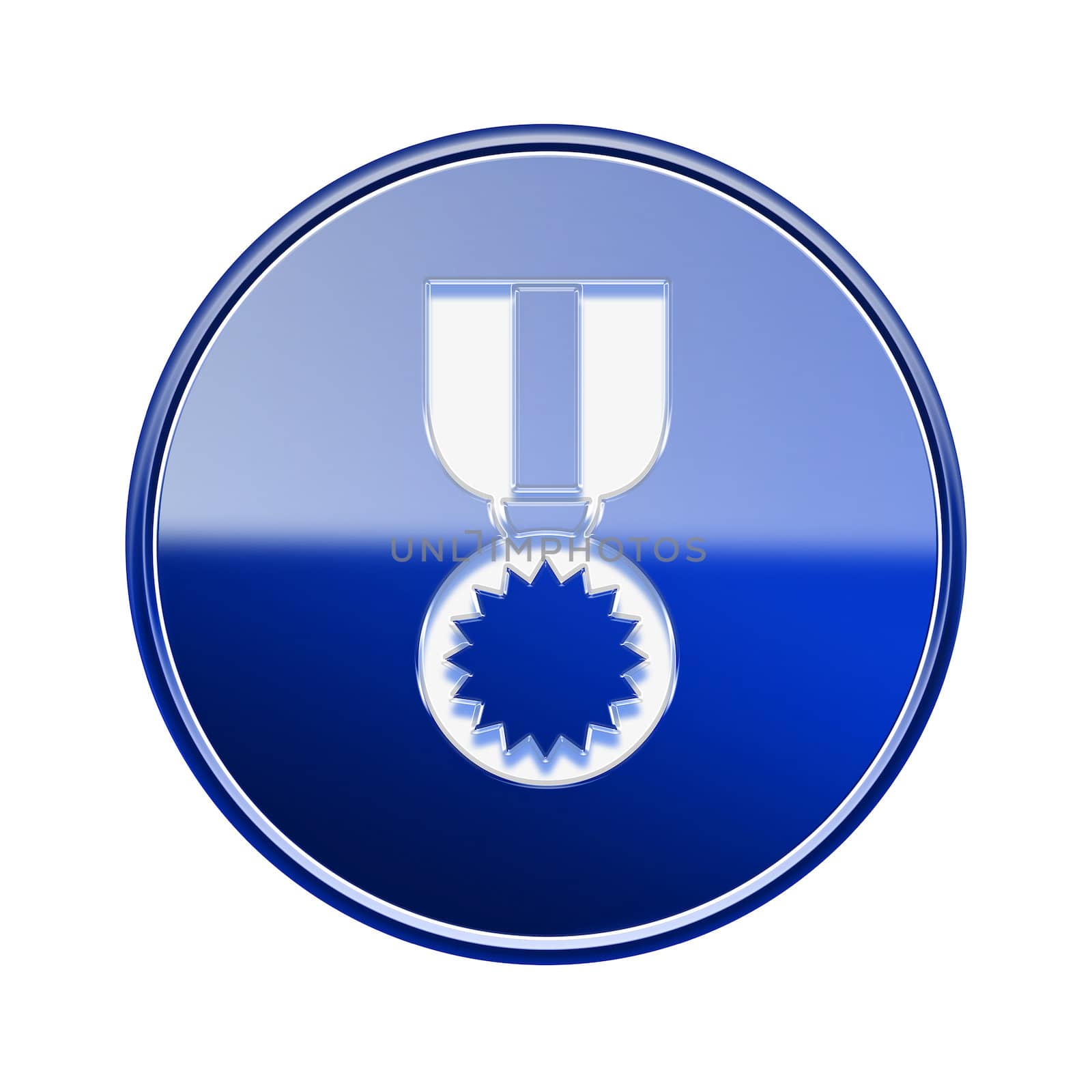 medal icon glossy blue, isolated on white background.