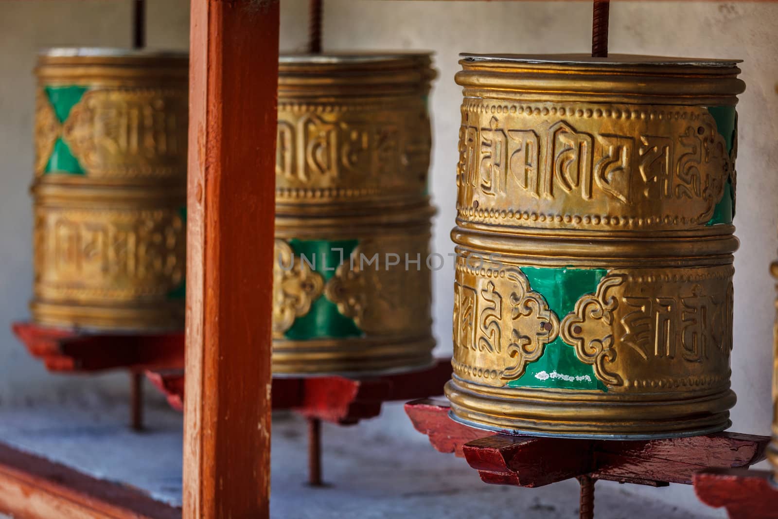 Buddhist prayer wheels. Diskit, Ladakh by dimol