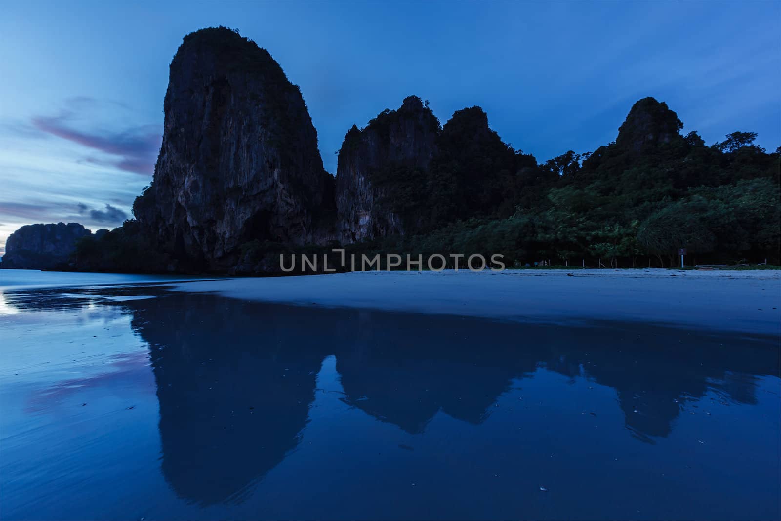 Tropical holidays sunset beach. Pranang beach. Railay , Krabi Province Thailand