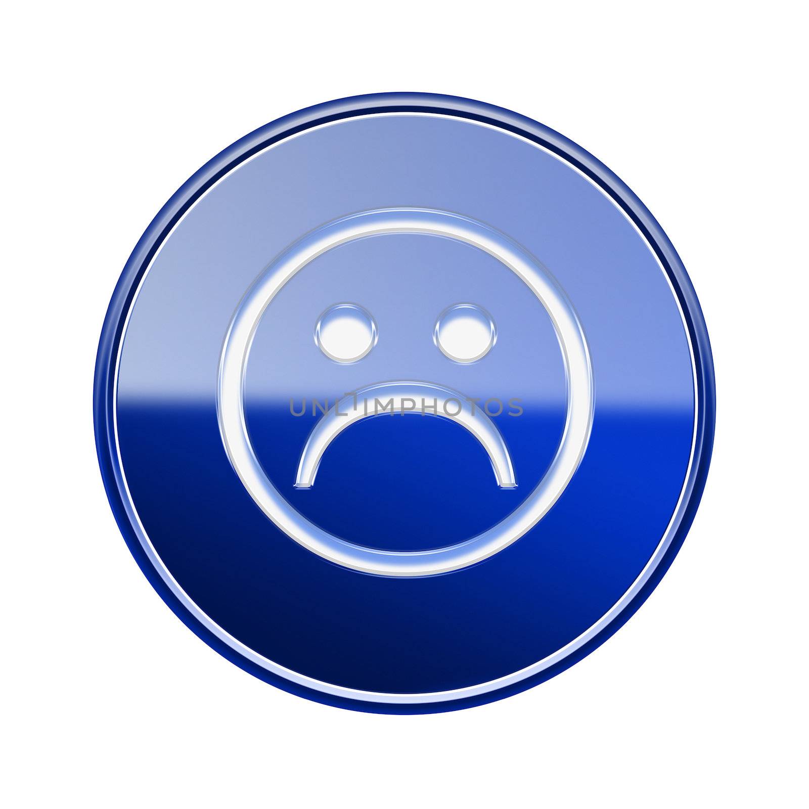 Smiley Face dissatisfied icon glossy blue, isolated on white background.