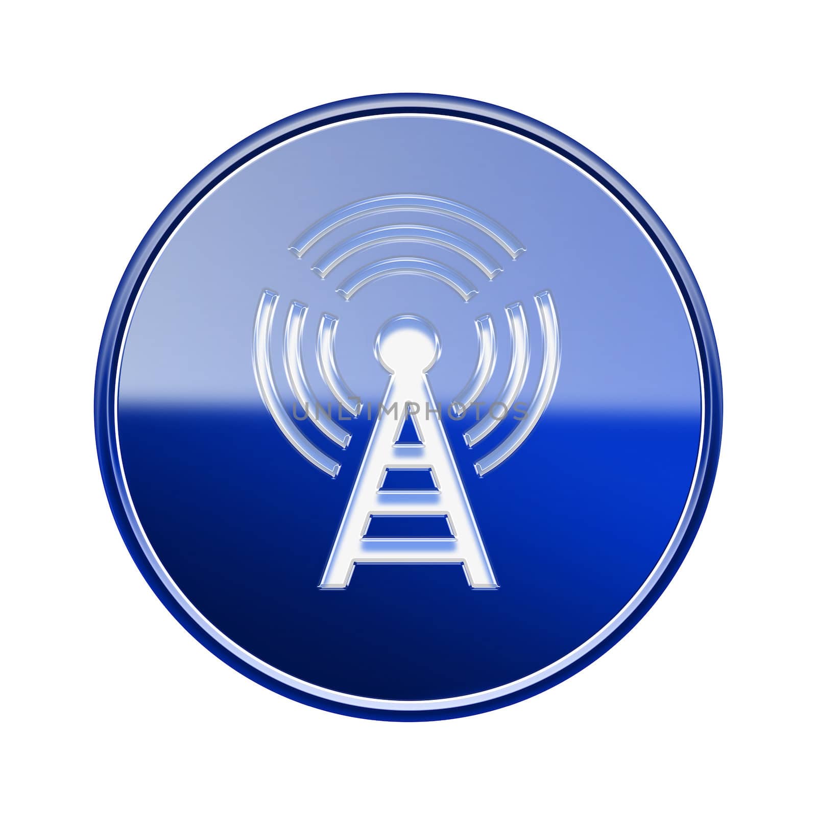 WI-FI tower icon glossy blue, isolated on white background