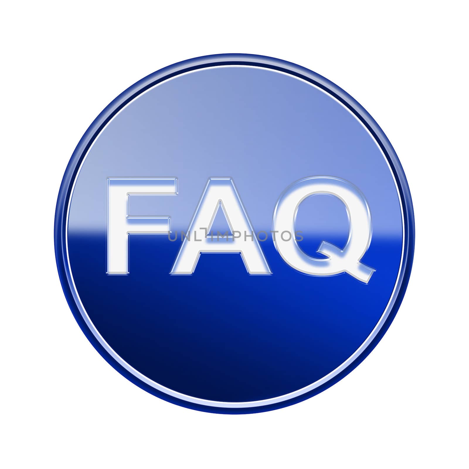 FAQ icon glossy blue glass, isolated on white background