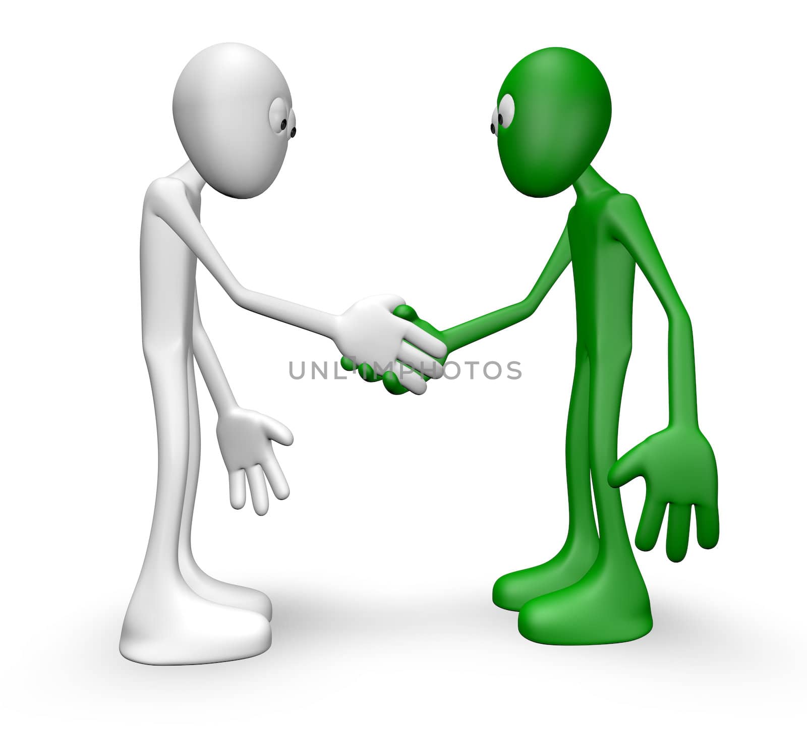 cartoon guys shake hands - 3d illustration