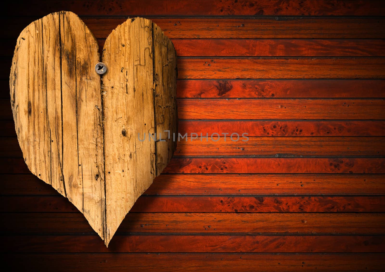 Wooden Heart on Brown Wood Background by catalby