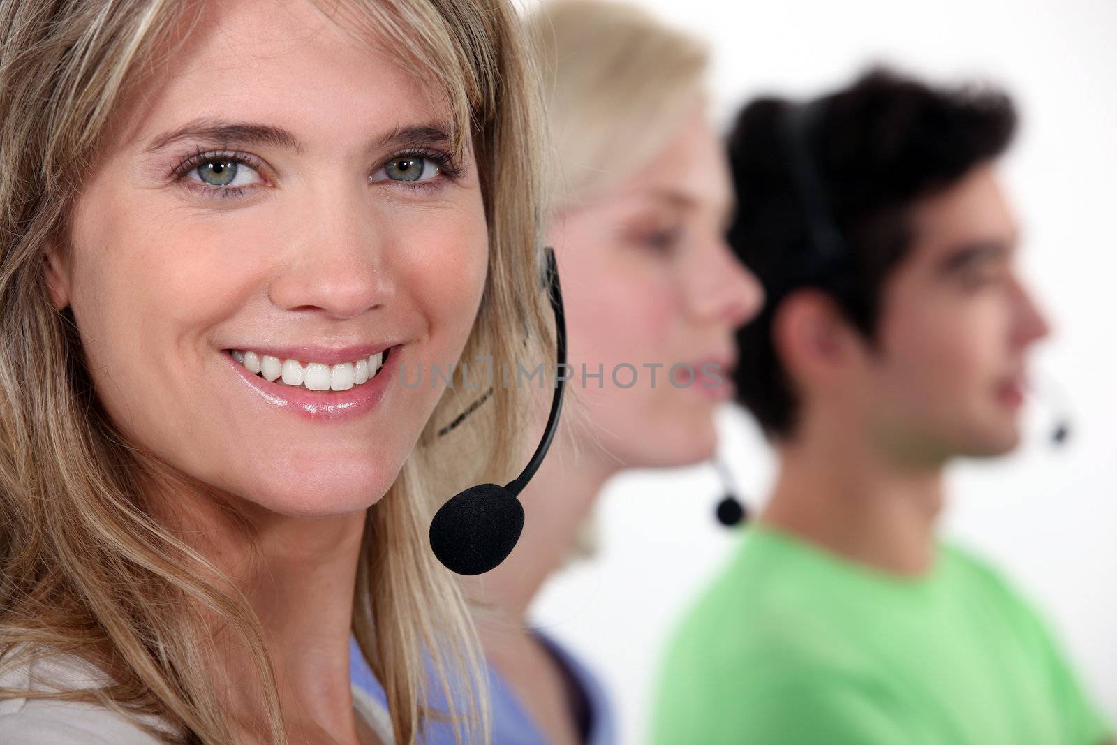 Row of call-center workers