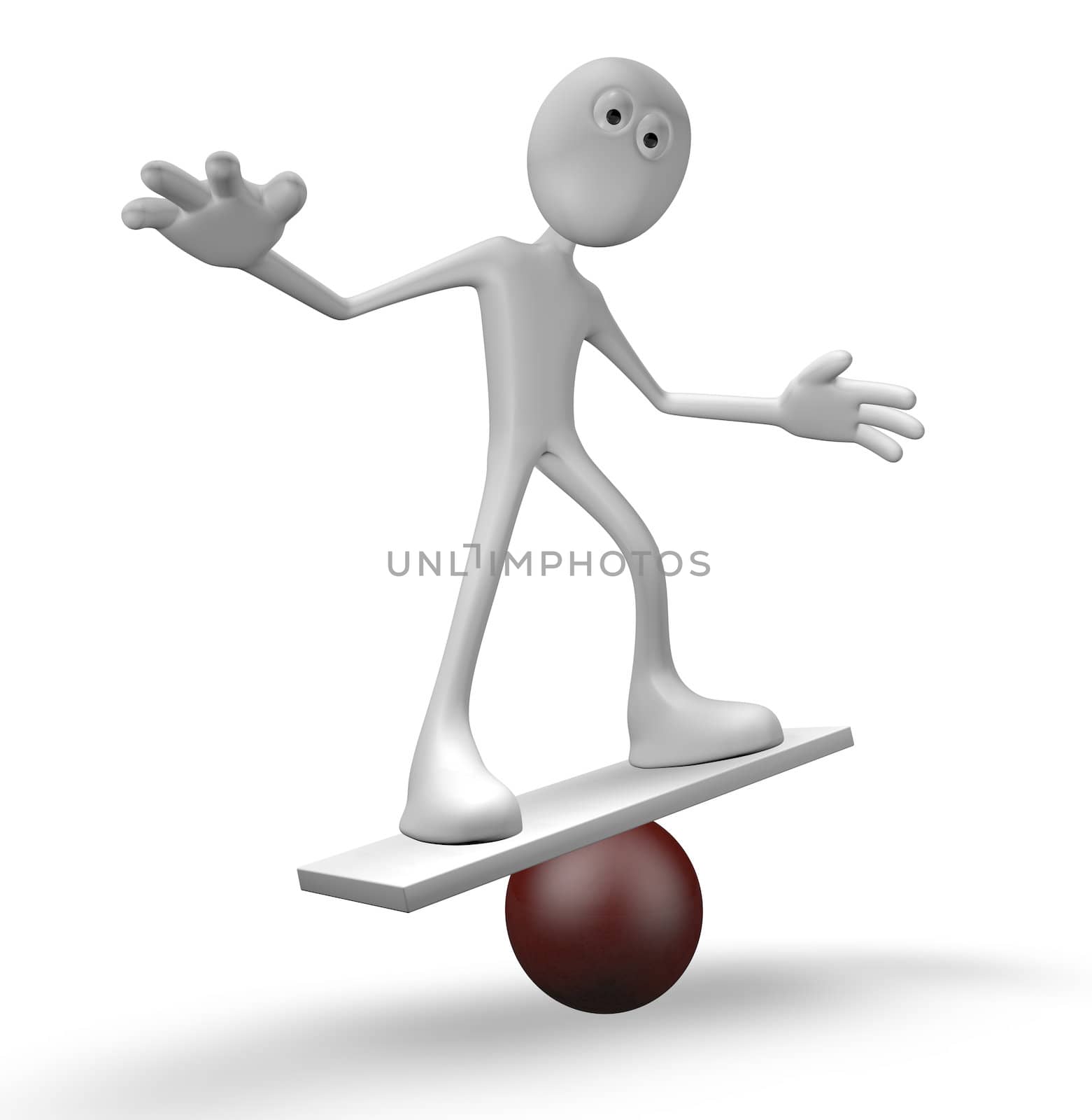 cartoon guy balancing on sphere - 3d illustration
