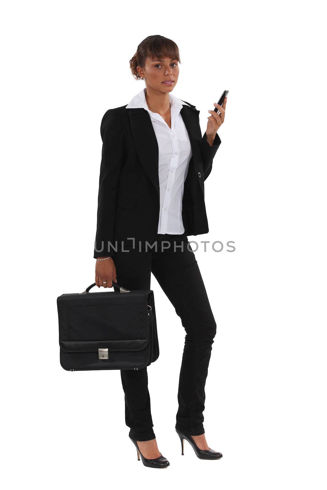 Businesswoman with briefcase by phovoir