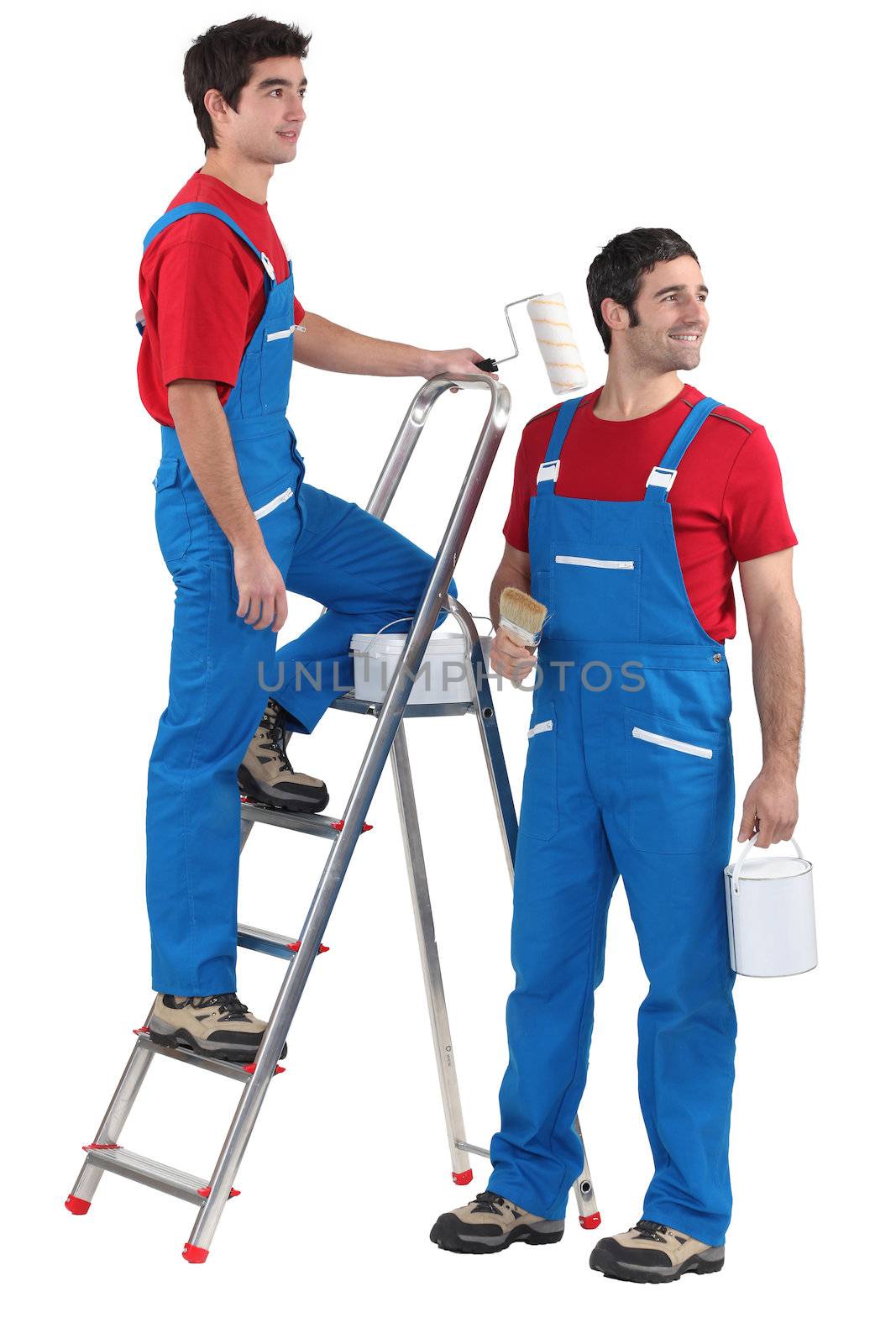 Two painters with step-ladder