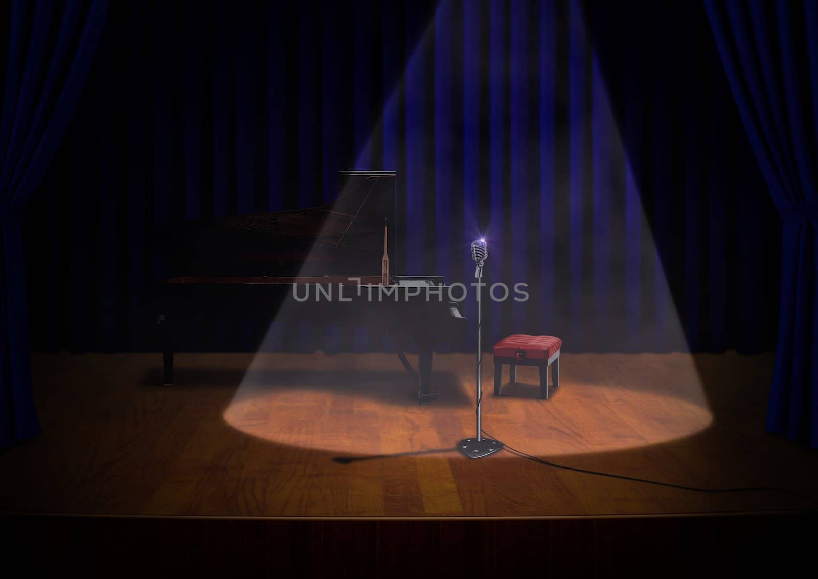 Stage with Piano and Microphone
