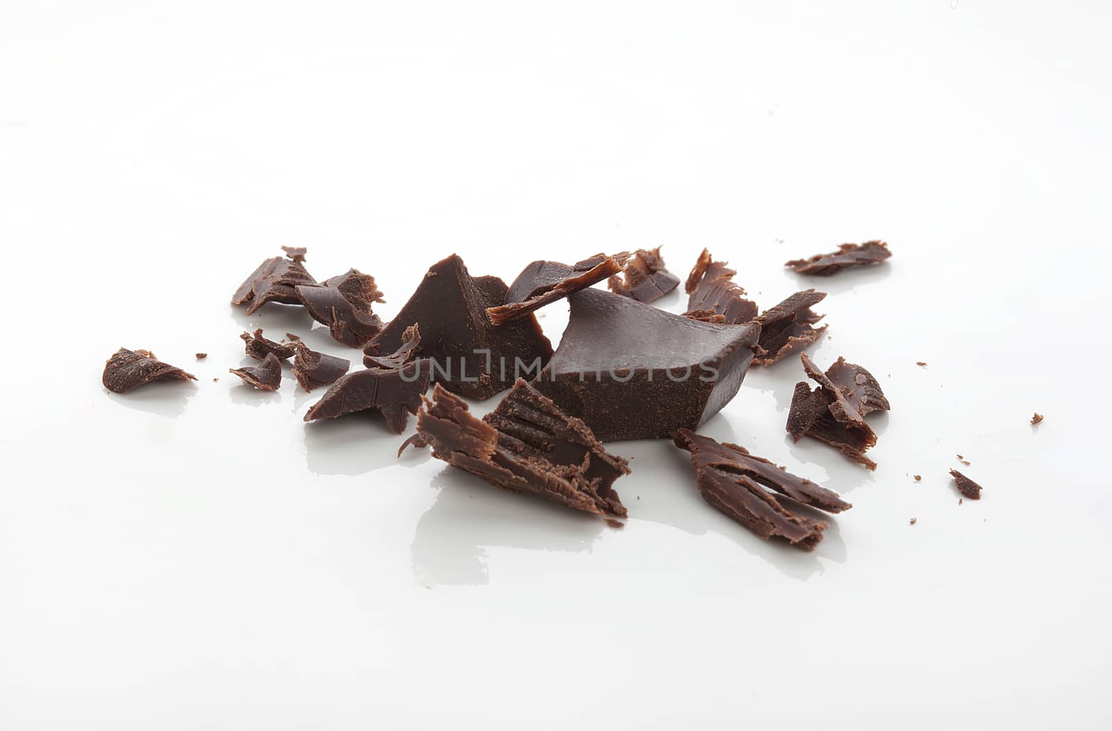 Handfyl of chocolate crumbs on the white background