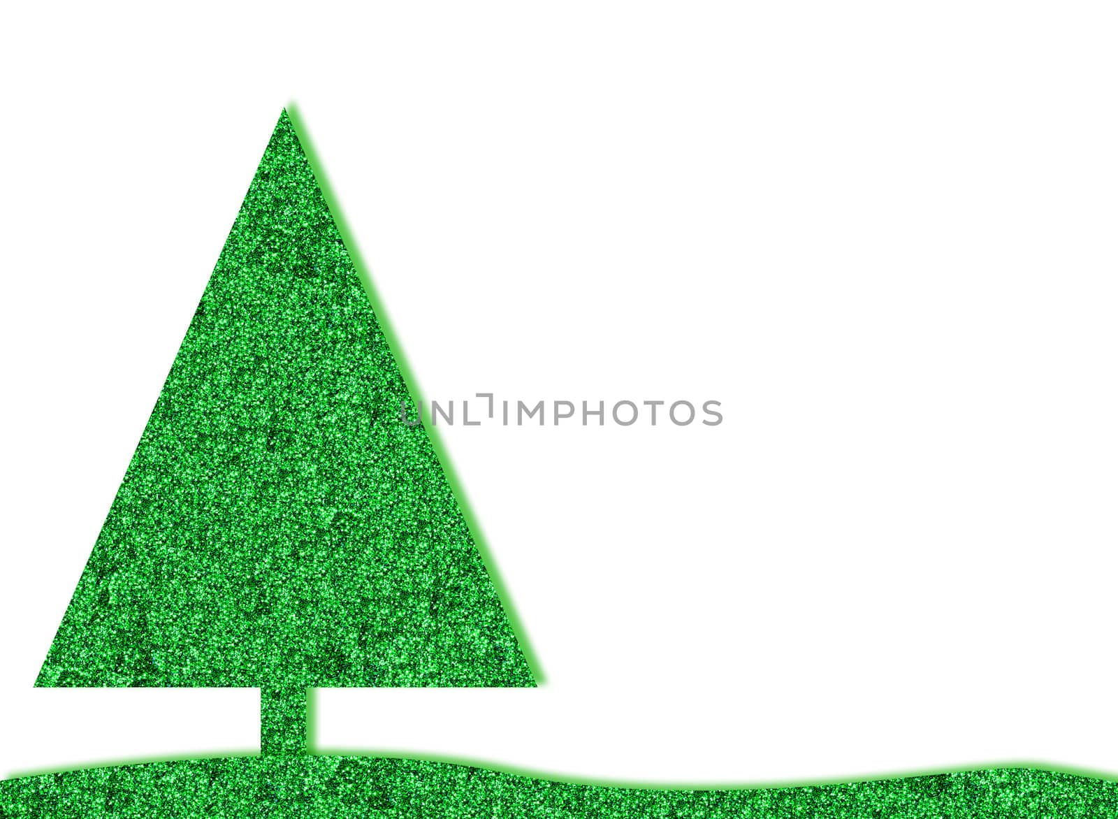 green retro christmas tree with glitter background