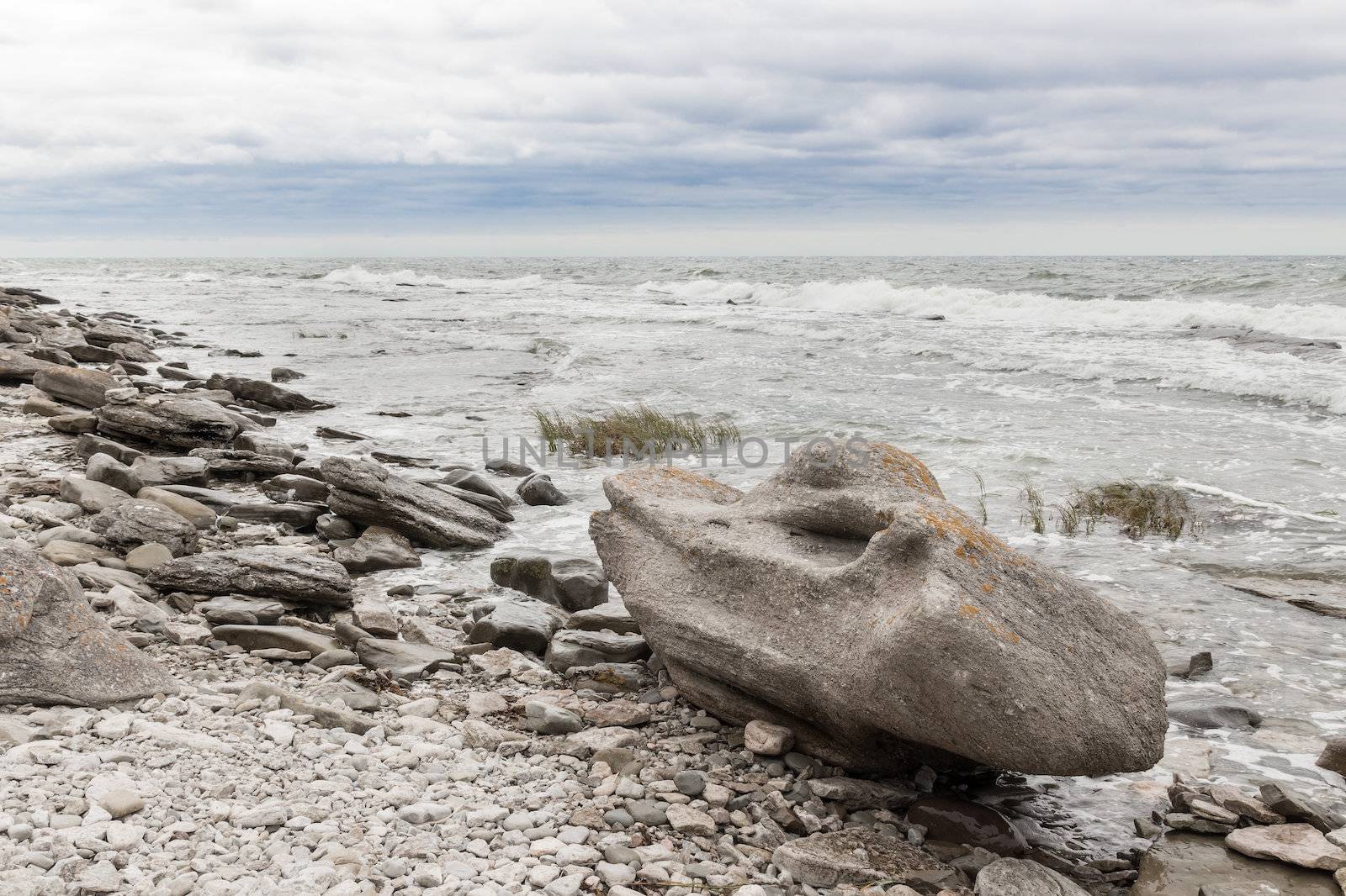 Rocky coastline of Gotland, island in the Baltic Sea in Sweden.