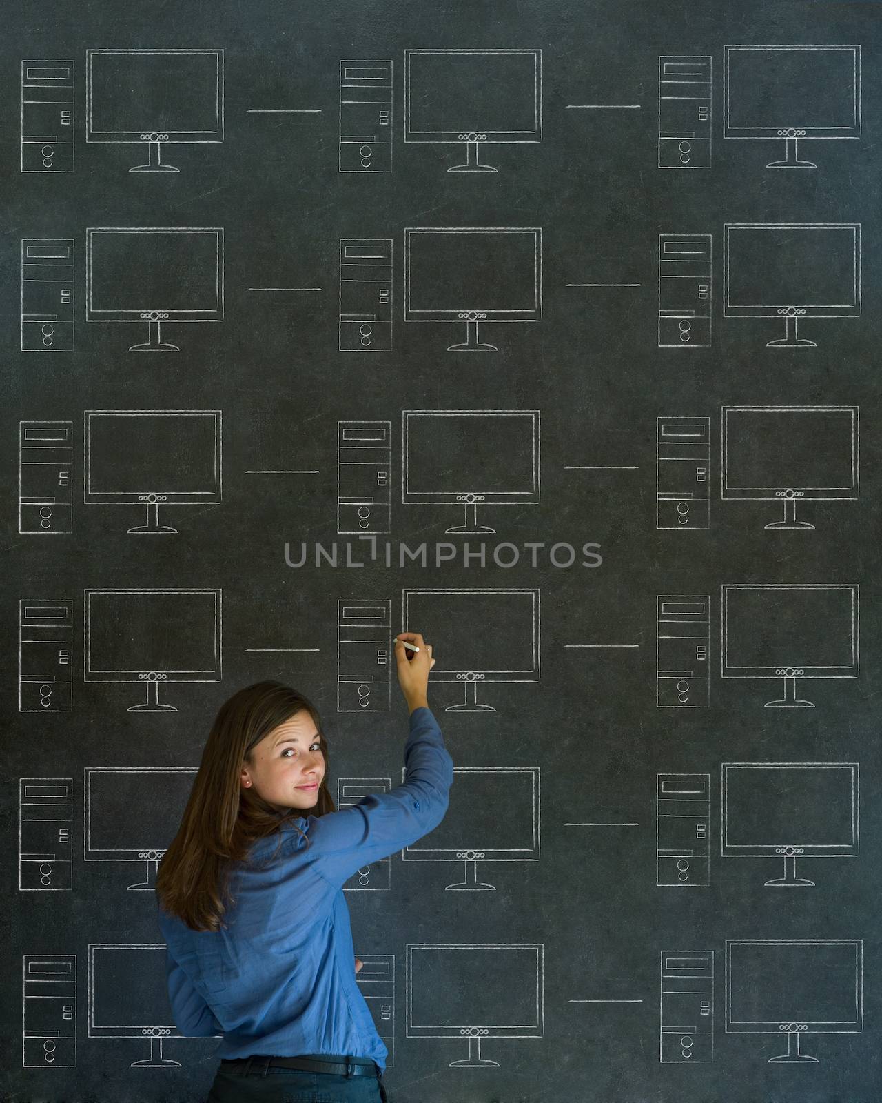 Businesswoman student teacher chalk networks by alistaircotton