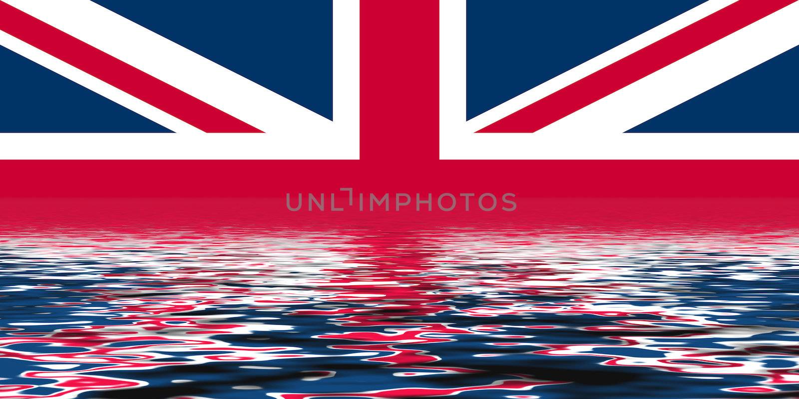 Union Jack flag of the UK with water symbolising flood