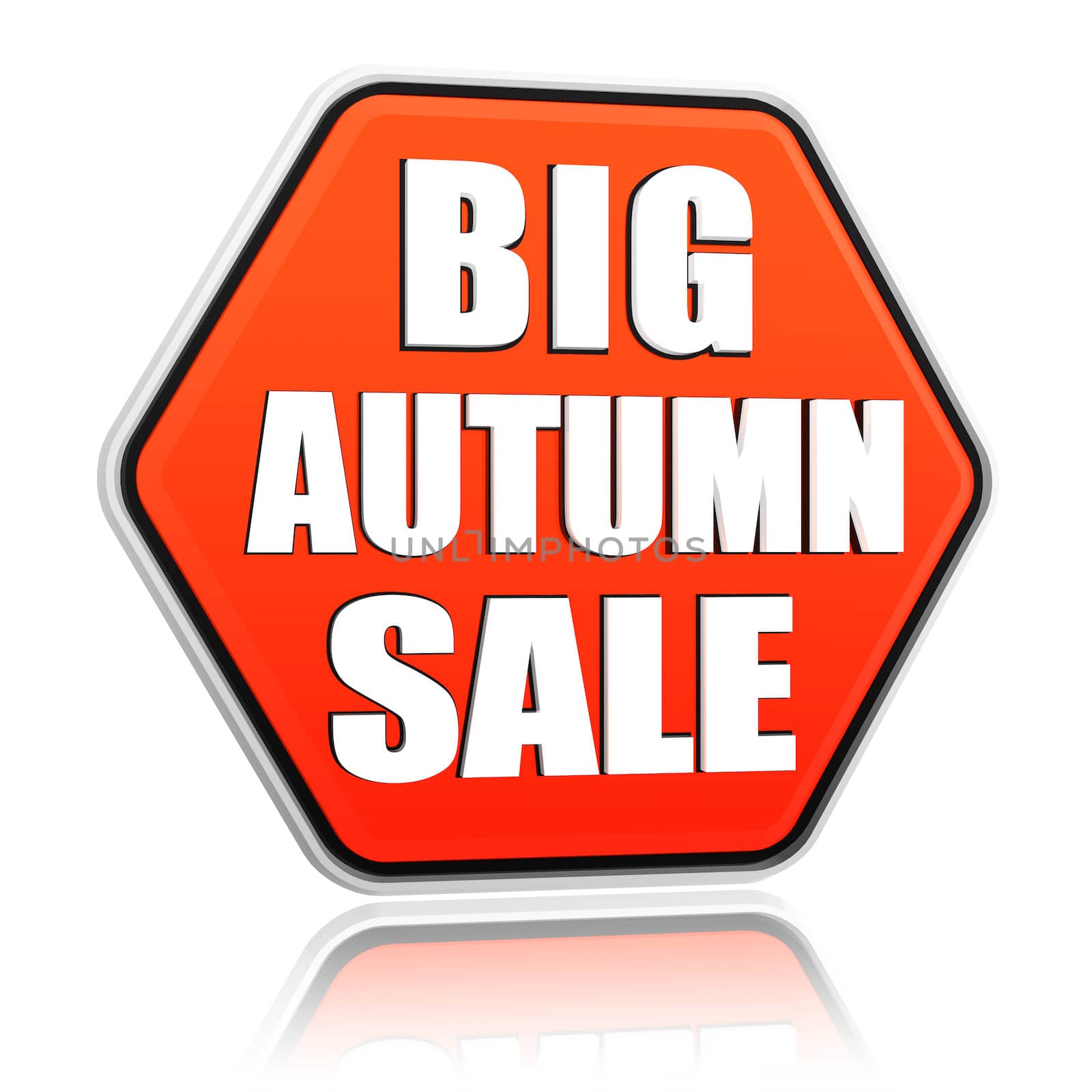 big autumn sale button - 3d orange hexagon banner with white text, business concept