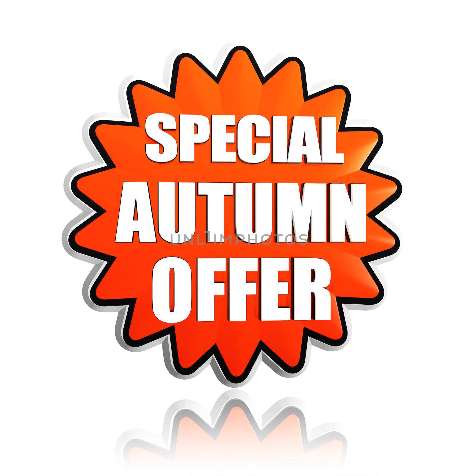 special autumn offer button - 3d orange star banner with white text, business concept