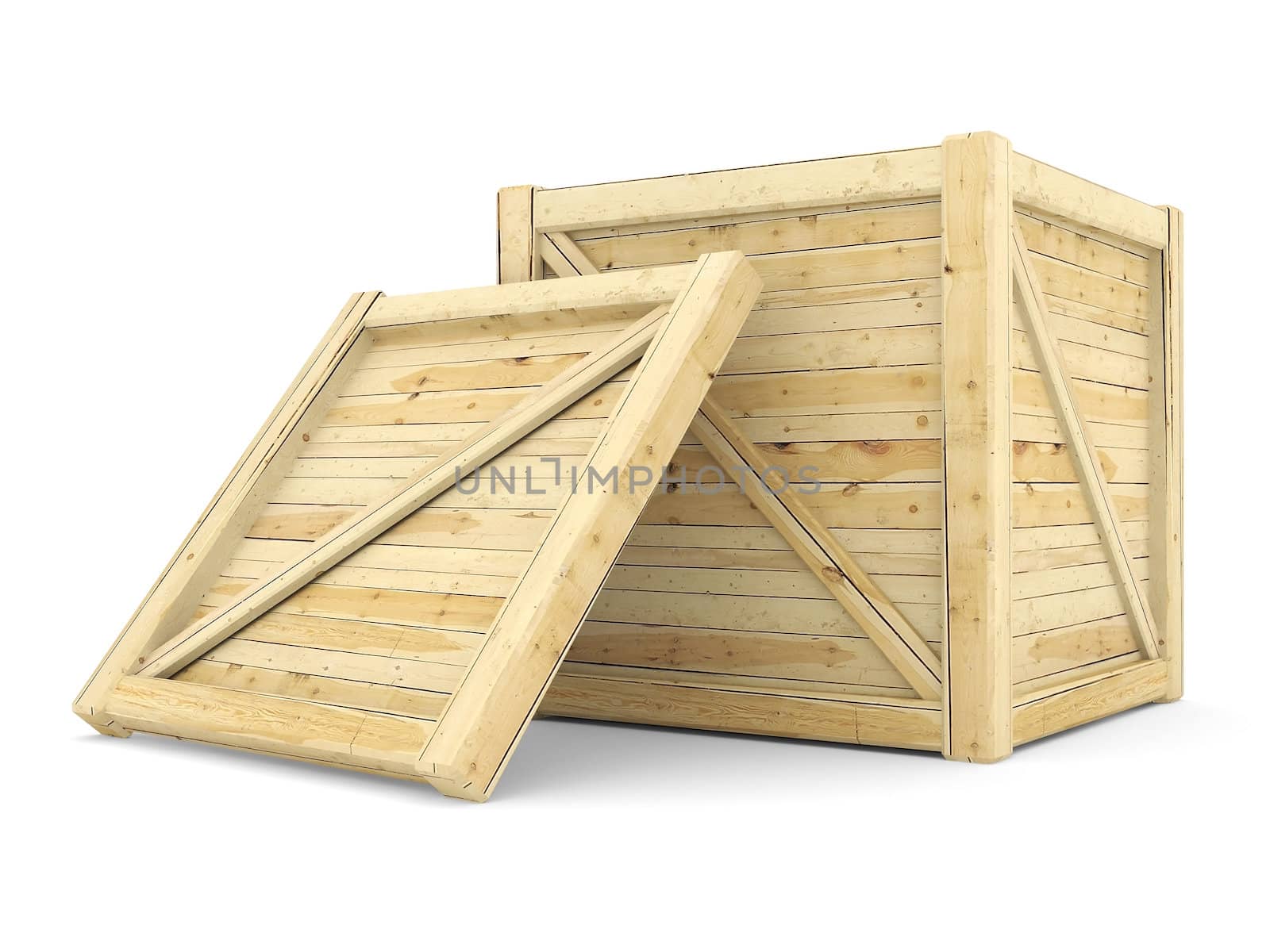 wooden crate isolated on white background