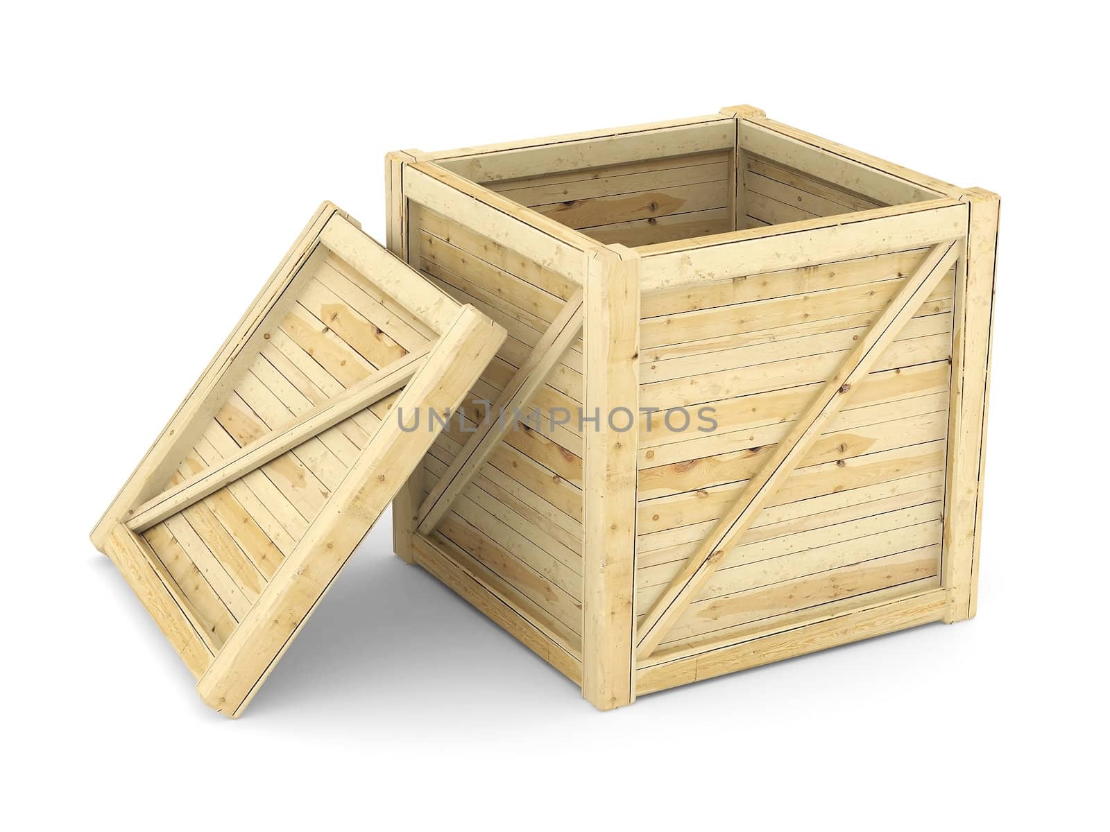 wooden crate isolated on white background