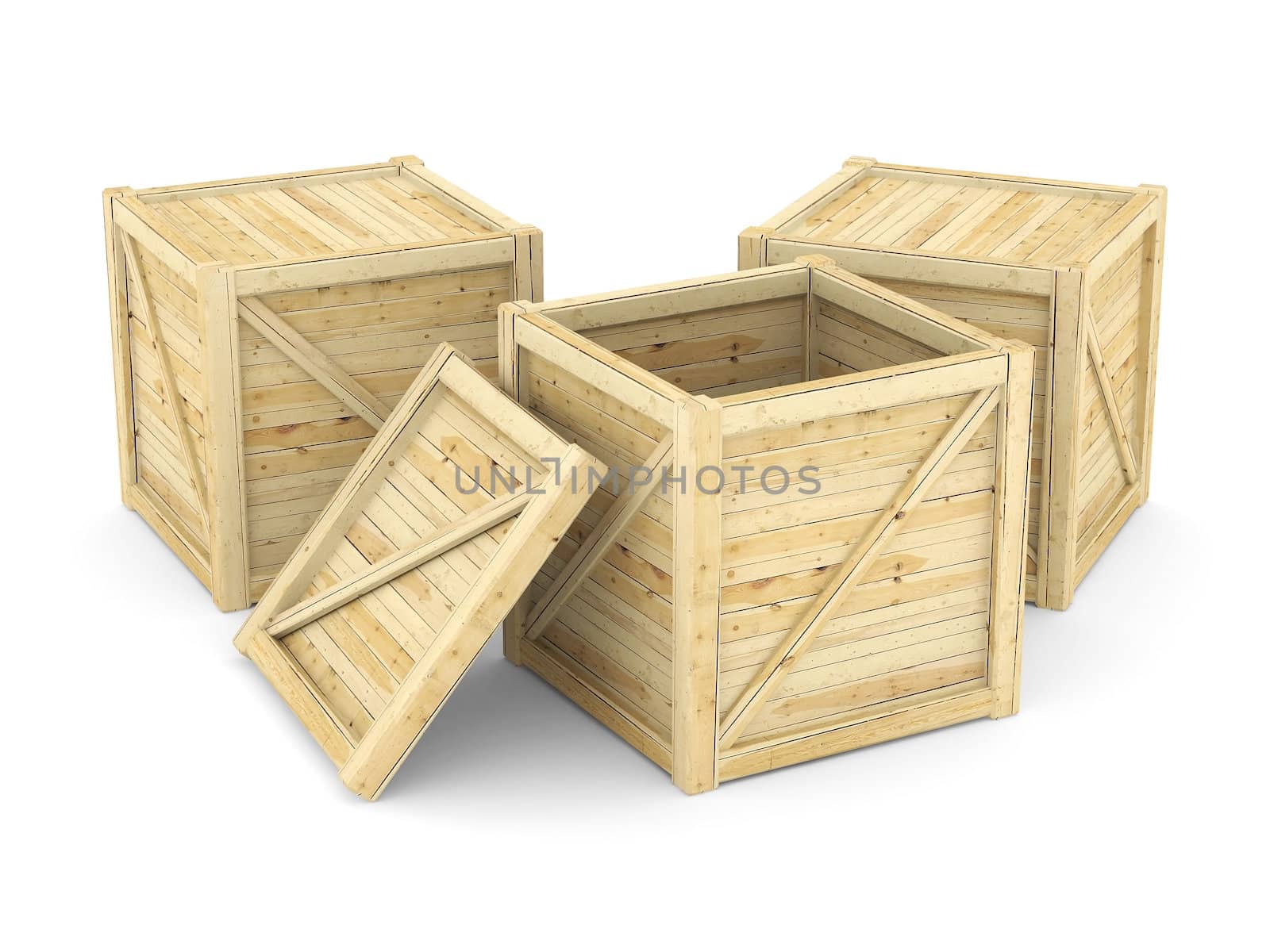 wooden crate isolated on white background