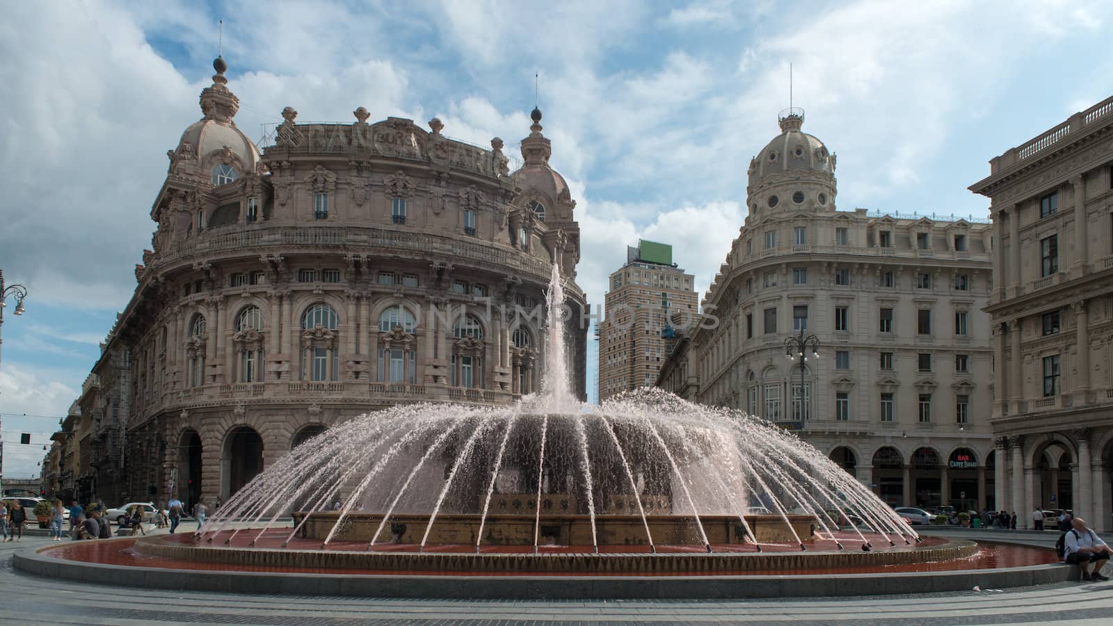 The water of the fountain in Piazza De Ferrari was colored red