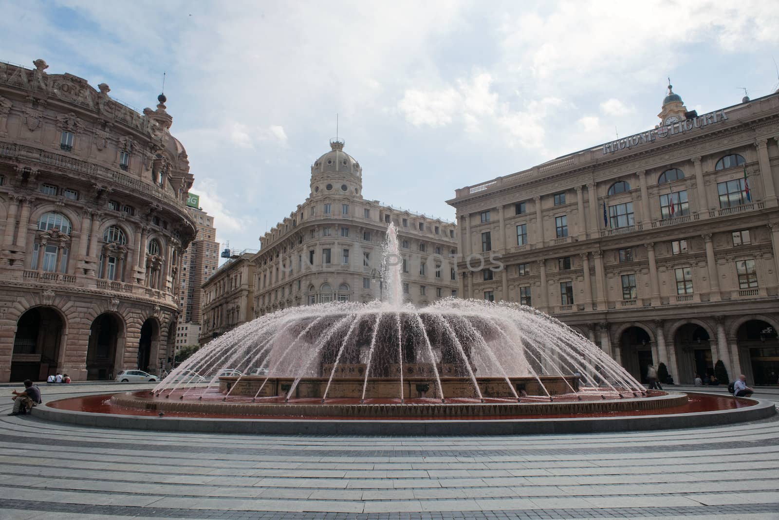 The water of the fountain in Piazza De Ferrari was colored red