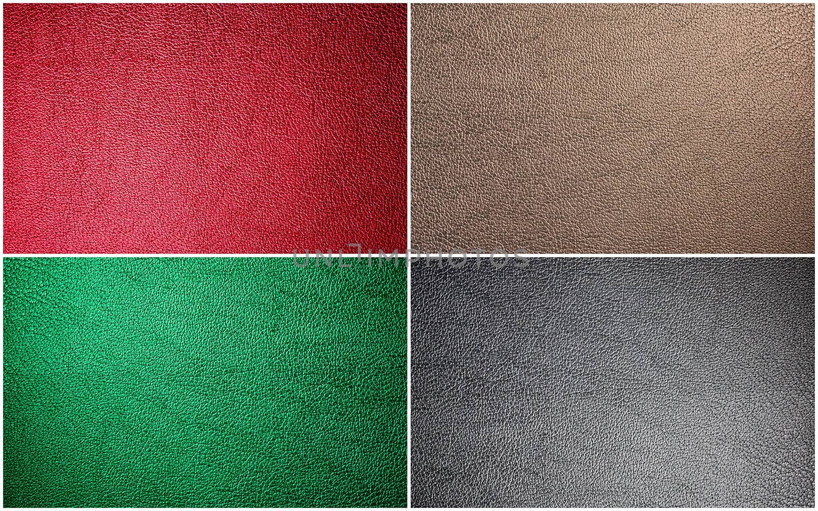 Collage Leather Texture For Background (Set Of Leather Texture Made From Deer Skin (Red, Green, Black, Beige)