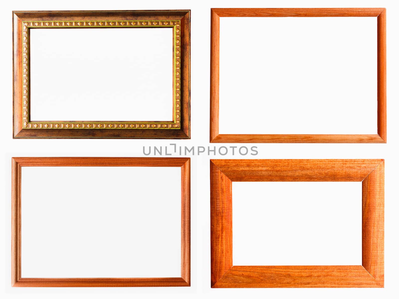 Vintage Picture Frame, Wood Plated, White Background. Set, Collage.