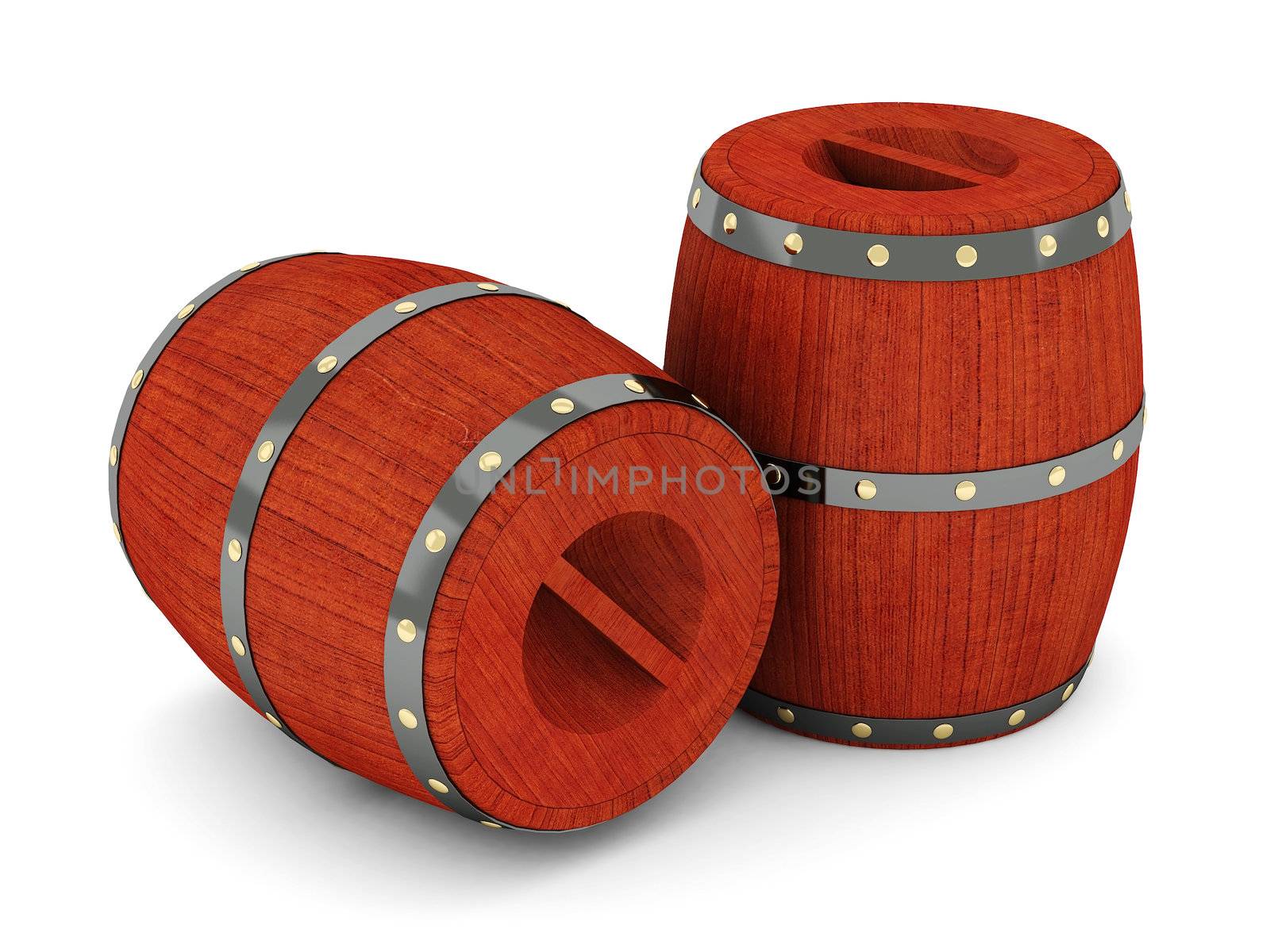 image of the old wine barrels on a white background