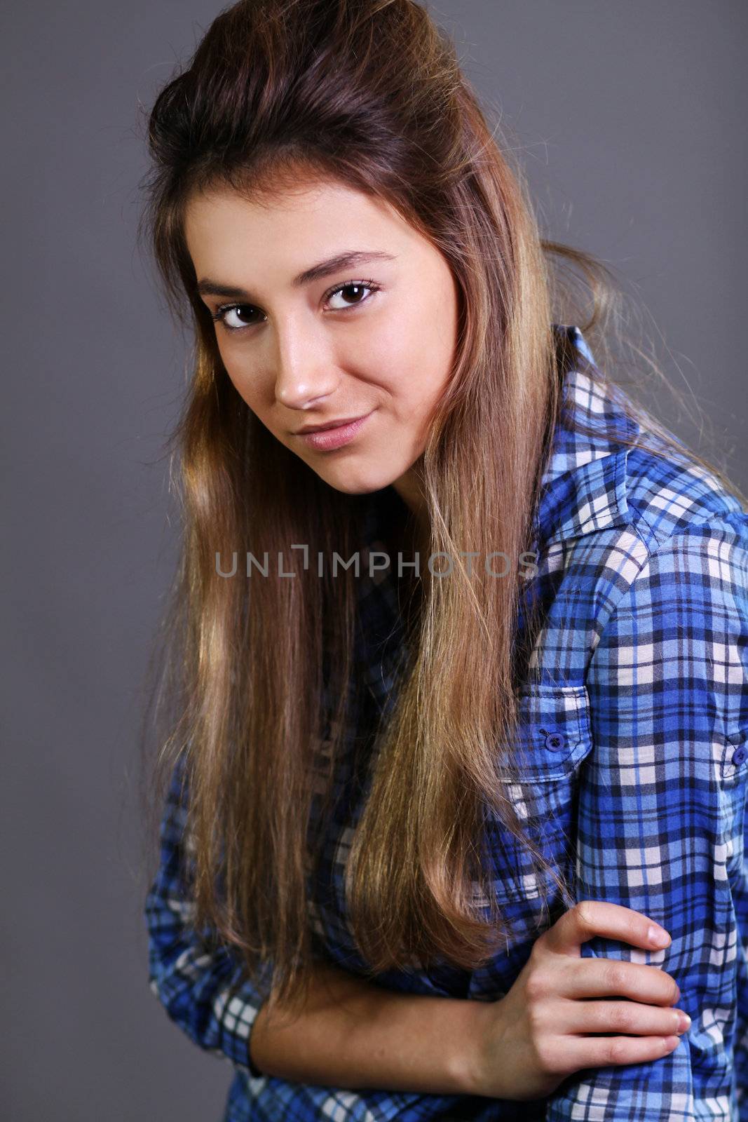 Portrait of the sad model with beautiful hair