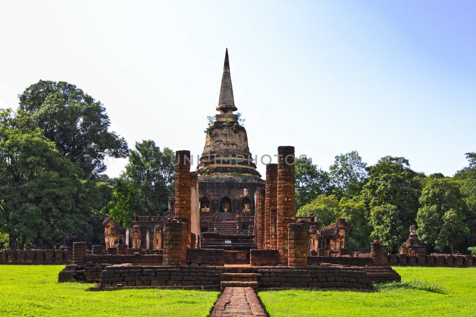 Buddhist stupa and the ruins of Vihara in Sukhothai province the first capital of Thailand