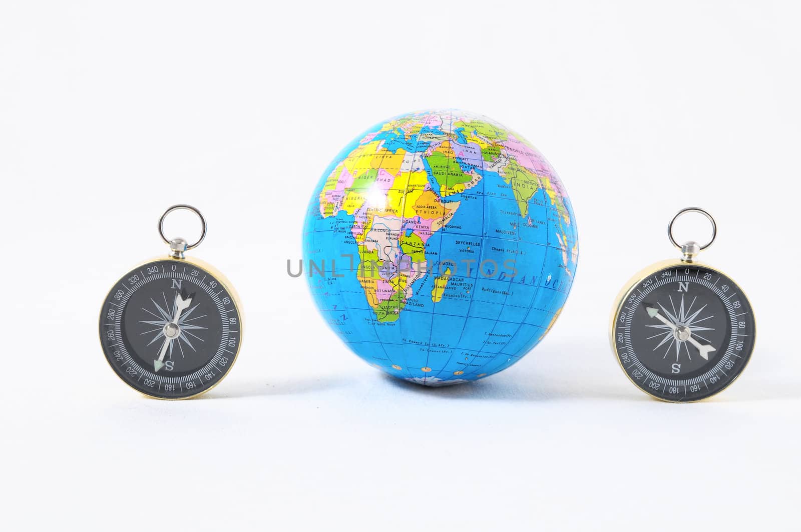 Orientation Concept Earth and Compass on a White Background