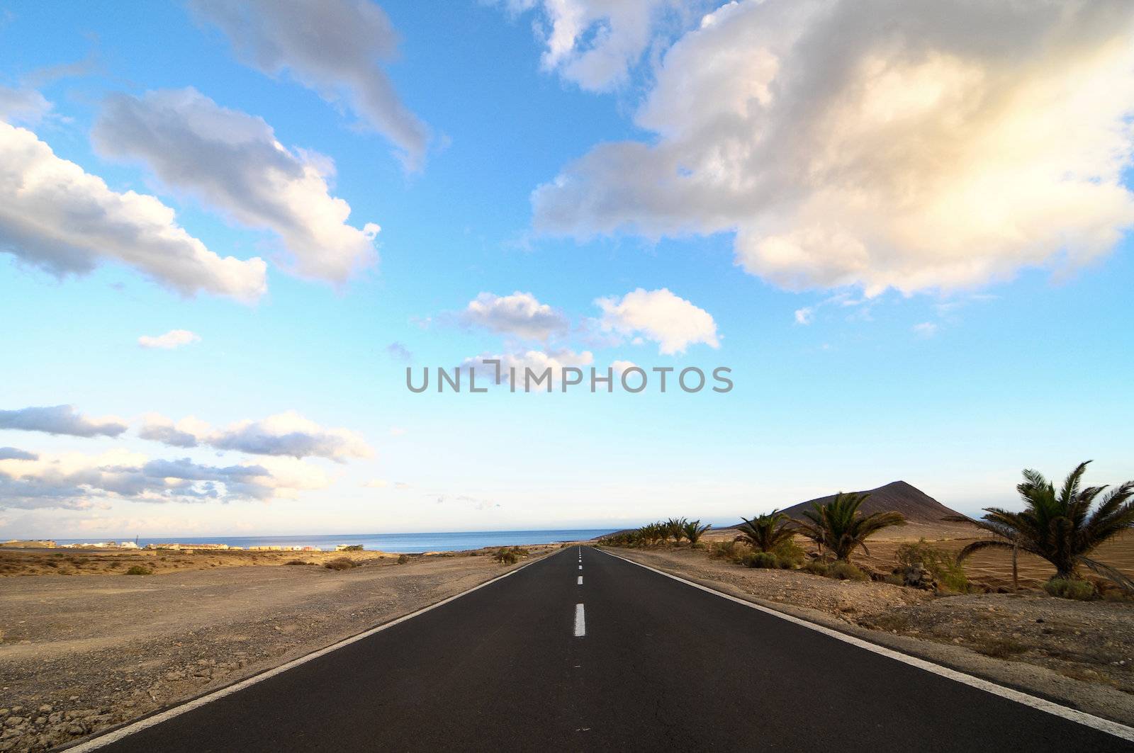 Lonely Road in the Desert in Tenerife Canary Islands