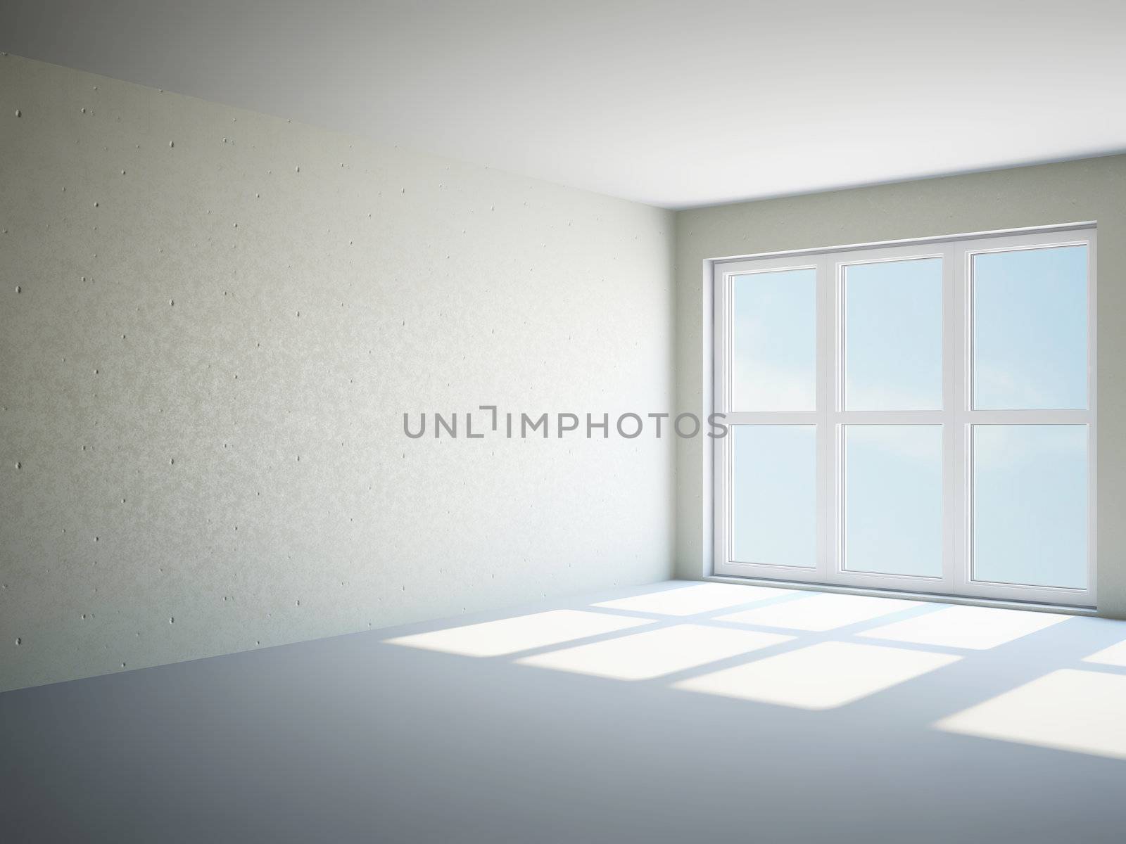 Empty room with cement wall and panoramic windows