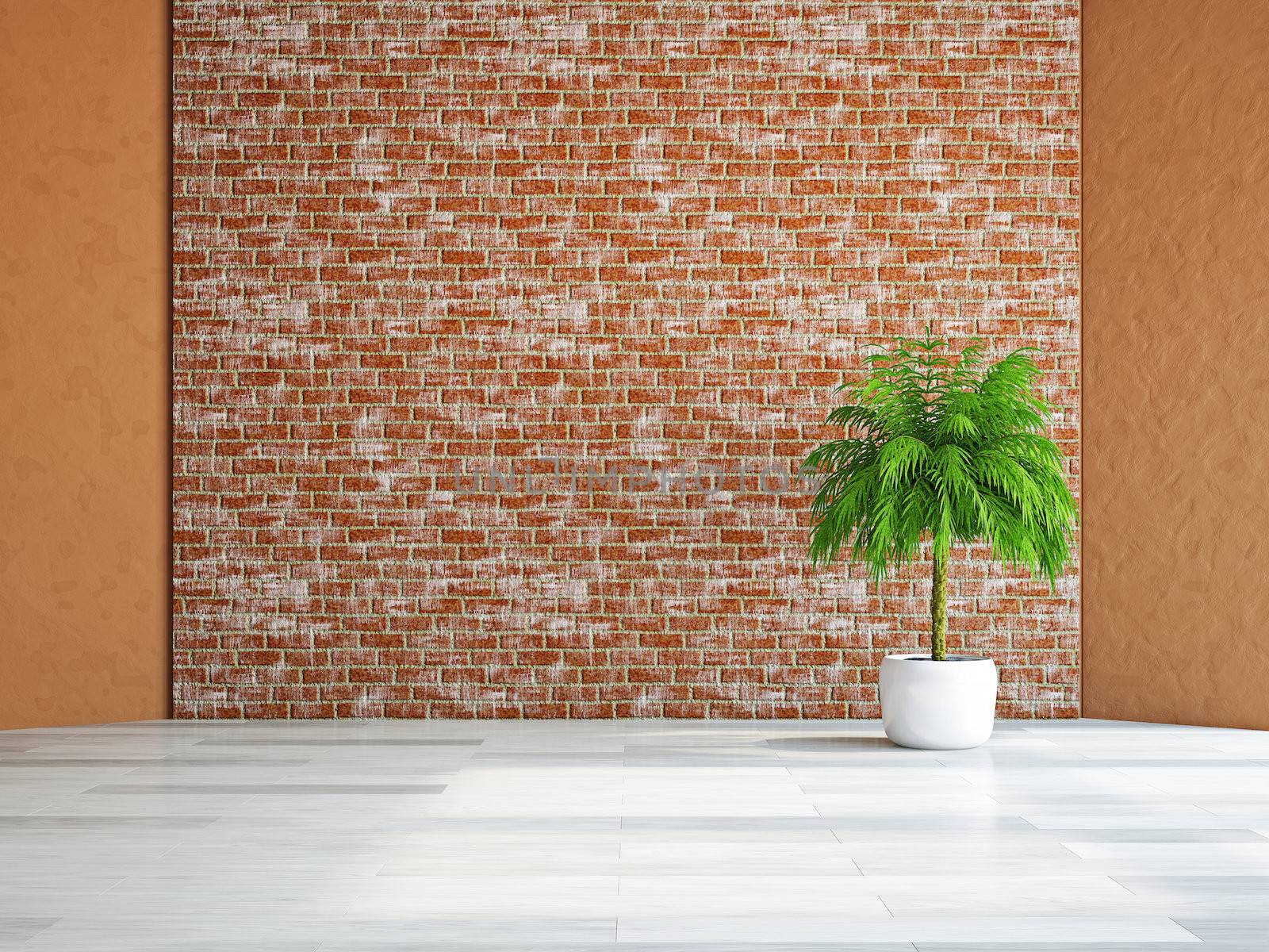 A  green plant near the brick wall
