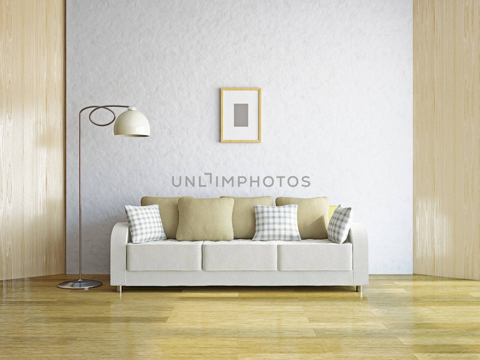 Livingroom with sofa near the wall