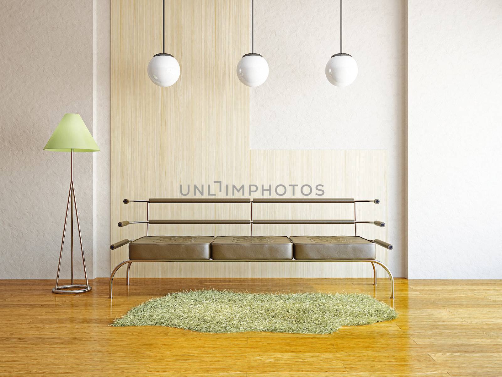 Livingroom with sofa near the wall