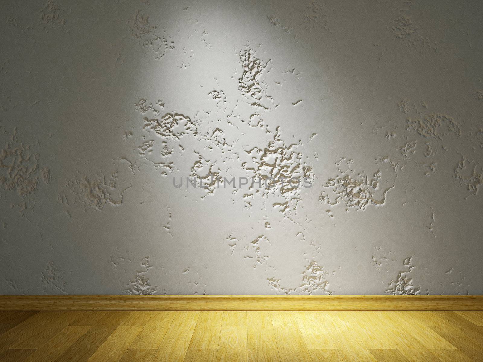 The old grey cement wall and  wooden floor