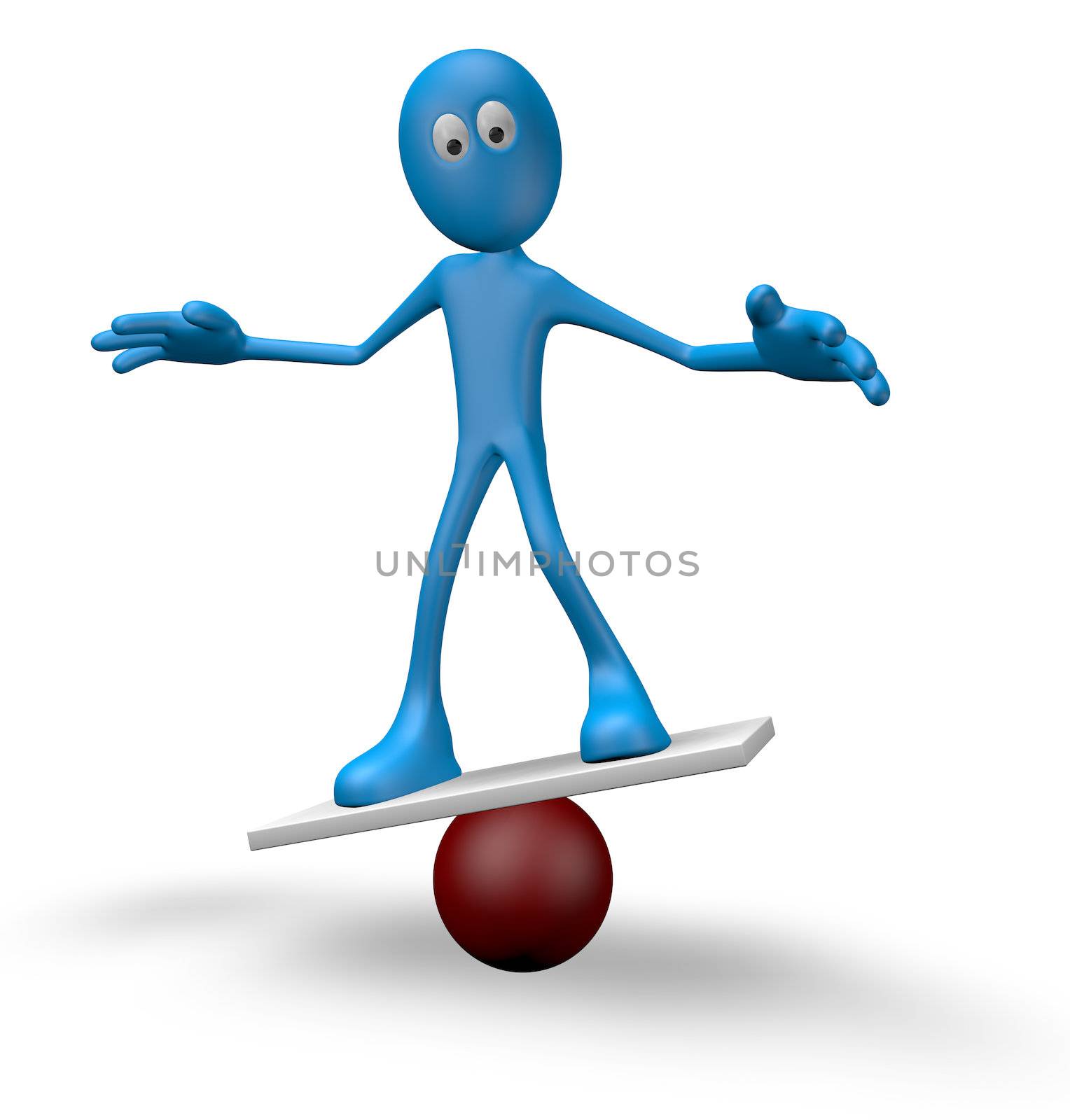 cartoon guy balancing on sphere - 3d illustration